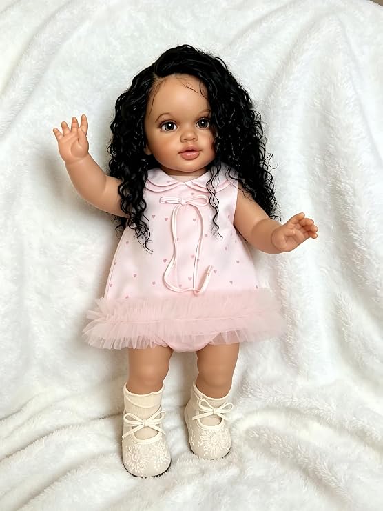 Pinky Reborn 26 Inch African American Reborn Toddler Dolls Black Girl,Big Size Realistic Reborn Baby Dolls that Look Real Silicone Babies Cloth Body Toddler Biracial Doll for Kids 3+