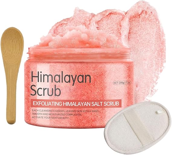 Himalayan Salt BodyScrub -Exfoliating Body Scrub - Body Exfoliator Scrub with Loofah & Wooden Spoon - Body Skin Care Exfoliator for Deep Cleansing & Glowing