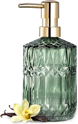 EMPO Clear Glass Soap Dispenser with ABS Plastic Pump, Crystal Lotion Dispensers for Kitchen Sink, Bathroom Green
