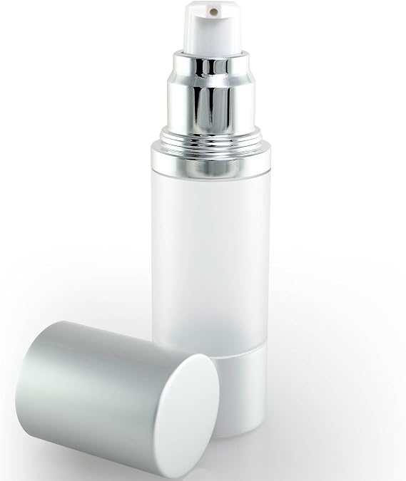 Cosmetic Packaging Now! Luxe Airless Bottle, 30 ML, Frosted Bottle w/Matte Silver