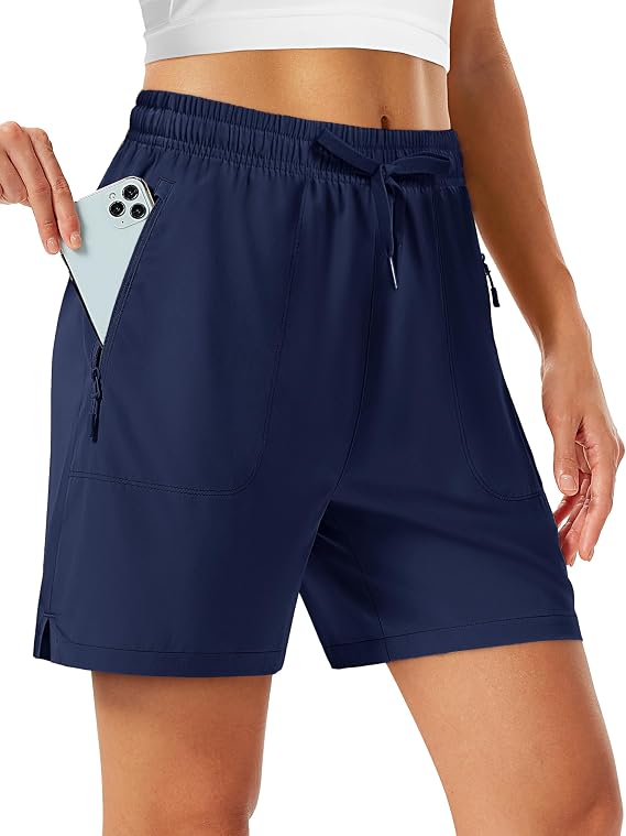 TACVASEN Women's 5" Hiking Shorts Quick Dry Athletic with Zipper Pockets