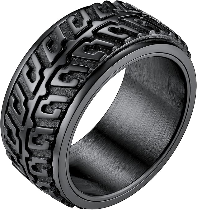 Richsteel Black Tire Tread Spinner Ring for Men Bikers Size 7-12