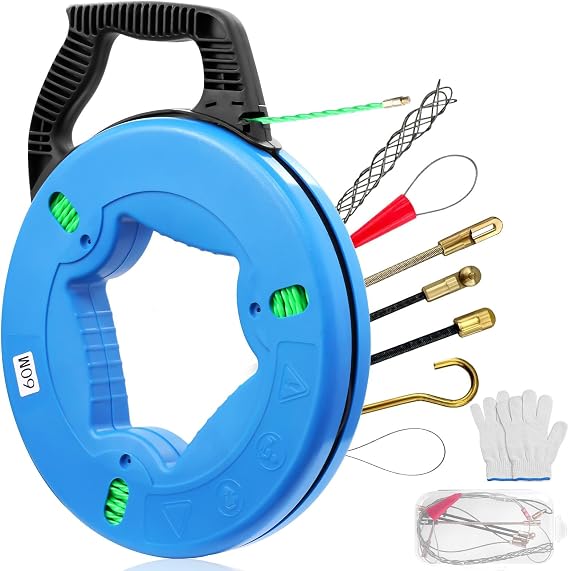Non Conductive Fish Tape Wire Puller 4.5mm 196FT with 7 Adapters