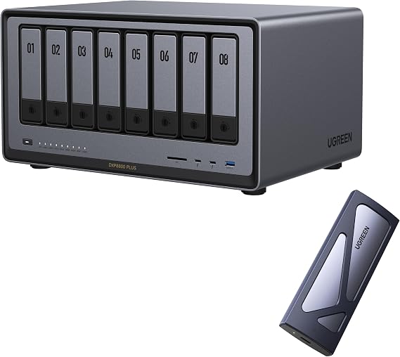 UGREEN NASync DXP8800 Plus 8-Bay NAS + M.2 NVMe Enclosure, Intel i5 1235U 10-Core,8GB DDR5,128G SSD,2×10GbE,2×M.2,8K HDMI,2×TBT4 |10Gbps Aluminum