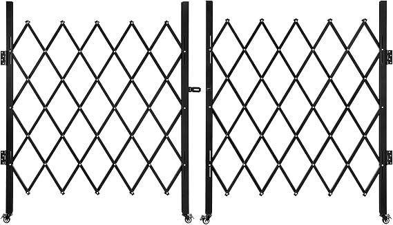 Folding Scissor Door Gate 118.11''W X 59.06''H Steel Barricade Gate with 360 Wheels & Padlock