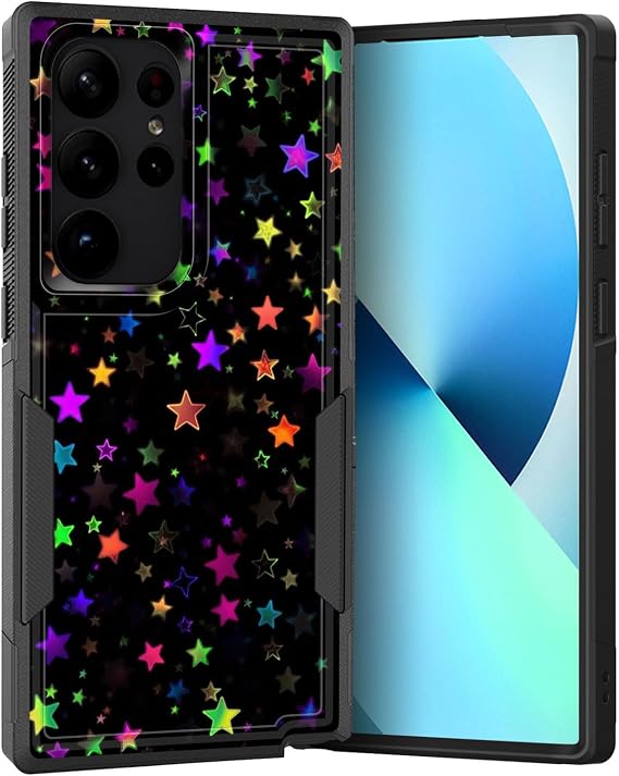 for Galaxy S24 Ultra Case,Dual Layer Hybrid Heavy Duty Rugged Shockproof Hard PC +Soft Silicone Protective Case for Samsung Galaxy S24 Ultra 6.8" 2024,Colorful Stars