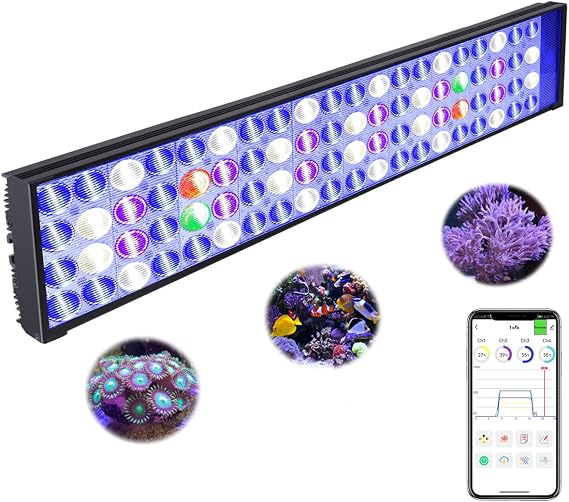 PopBloom LED Aquarium Light Dimmeable Full Spectrum LED Reef Light for Coral Saltwater Fish Tank, Remote/Timer Control, Programmable Auto On/Off (Smart-APP Control, with Hang Kit)