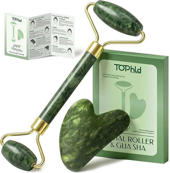 Face Roller & Gua Sha Facial Tools, Face Massager for Self Care, Jade Roller for face, Jawline Sculpting and Puffiness Reducing
