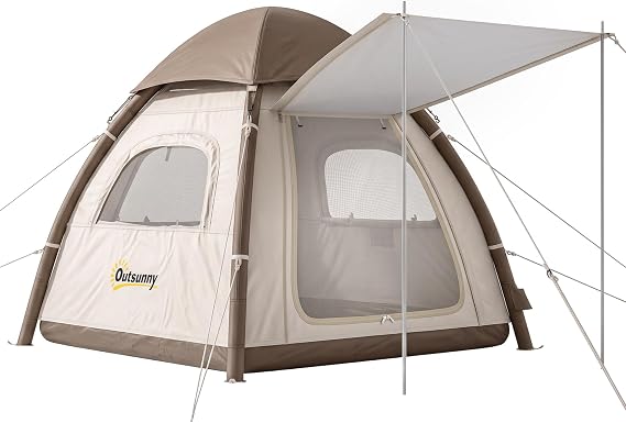 Outsunny Inflatable Camping Tent Rainfly 3 Man 3000mm Waterproof Cream