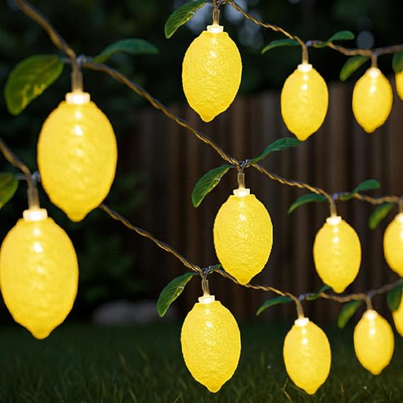 Baquler 1 Pcs 3D LED Lemon Light String Battery Powered, Lemon | Artificial Lemon Garland with Branches Leaves, Fairy Lighting Fake Lemons Decorations for Wedding Party Table Decorations