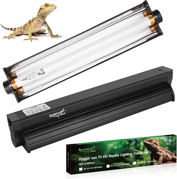 T5 HO UVB Light Reptile Kit 8W 12inch/32cm 10.0 UVB Lamp fixture Combo Kit | with UVB Tube Light Bar for Reptile Terrarium Hood, Desert reptile Lamp for bearded dragon tortoise Lizard leopard gecko tank