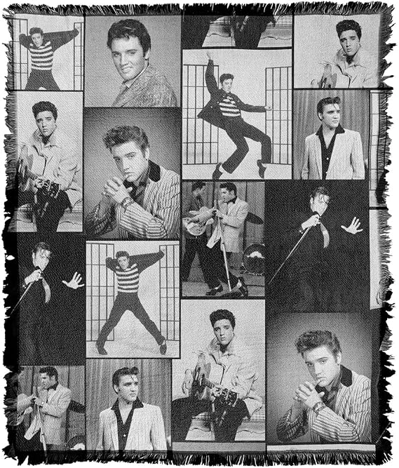 LOGOVISION Elvis Blanket, 50"x60" Photo Collage Woven Tapestry Cotton Blend Fringed Throw Blanket