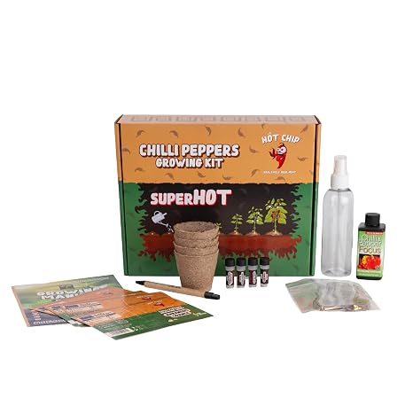 Chili Growing Set Super Hot - Gift Set with 4 Extremely Sharp Varieties (Carolina Reaper Naga Black Scorpion Habanero) (Chili Growing Set Gift Super Hot)