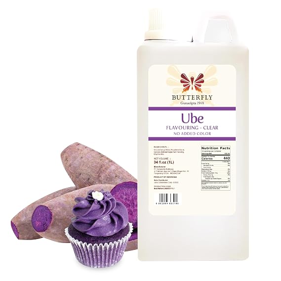Butterfly Ube Purple Yam Flavoring, Clear Color, 34 Fl Oz, Ube Extract | Concentrated Filipino Syrup For Baking, Drinks, Desserts, Coffee, Ice Cream, Lattes & Milk Tea, 1L, Restaurant Size