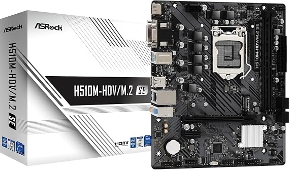 ASRock H510M-HDV/M.2 SE Motherboard DDR4 3200MHz HDMI, DVI-D, D-Sub 10th Gen Intel CoreTM 11th Gen Intel CoreTM(LGA1200) 128Mb AMI UEFI, BIOS