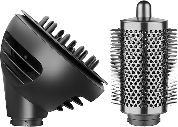 Wave Curl Diffuser Black and Large Round Brush Attachment for Dyson Airwrap to Enhance Curl Definition and Control Wavy Hairstyles