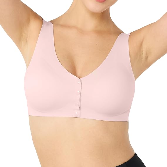 Front Closure Bra for Women Wierless Bra Seamless Sleep Bras Full Coverage Comfortable Bras for Senior Women