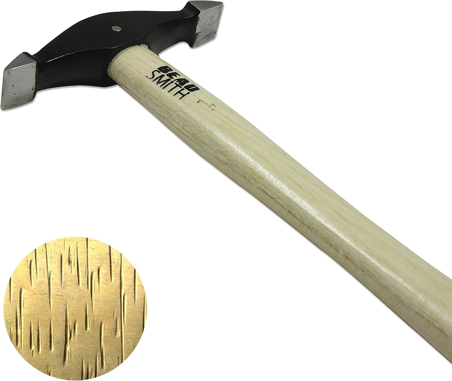 The Beadsmith Sharp Texturing Hammer - 9 Inches with Wooden Handle, 73.5mm,1.2oz Steel Head with Two 12mm Faces - Texturing Tool Used to Add Patterns & Dimension to Metalwork