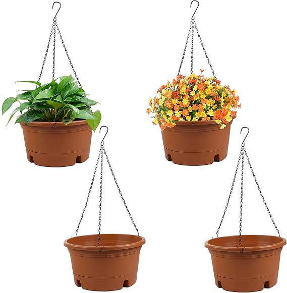 4 Pack 10 Inch Hanging Planters for Indoor Plants with Tray & 15.7" Chain