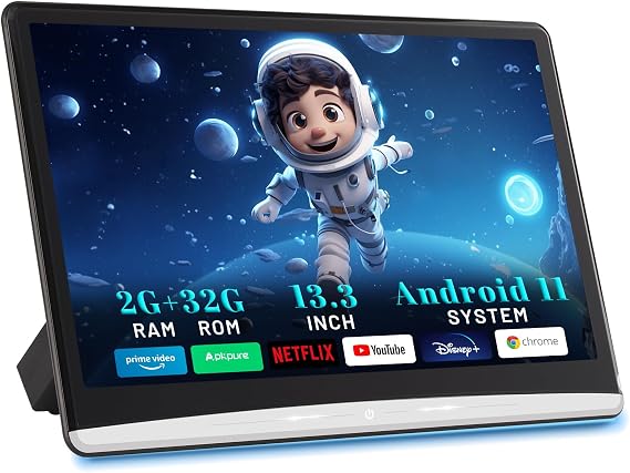 13.3 Inch Android 11 Car Headrest Video Player 2G+32G, Rear Seat Car TV with 4K IPS Touch Screen, Car Entertainment System Supports Wireless Phone Mirror Link, HDMI in/Out, Bluetooth, FM, USB