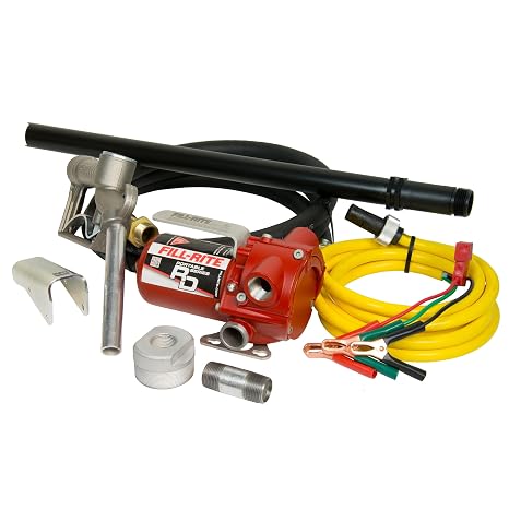 Fill-Rite RD812NP 12V 8 GPM Portable Fuel Transfer Pump w/Discharge Hose, Manual Nozzle, Power Cable/Clips, Suction Pipe