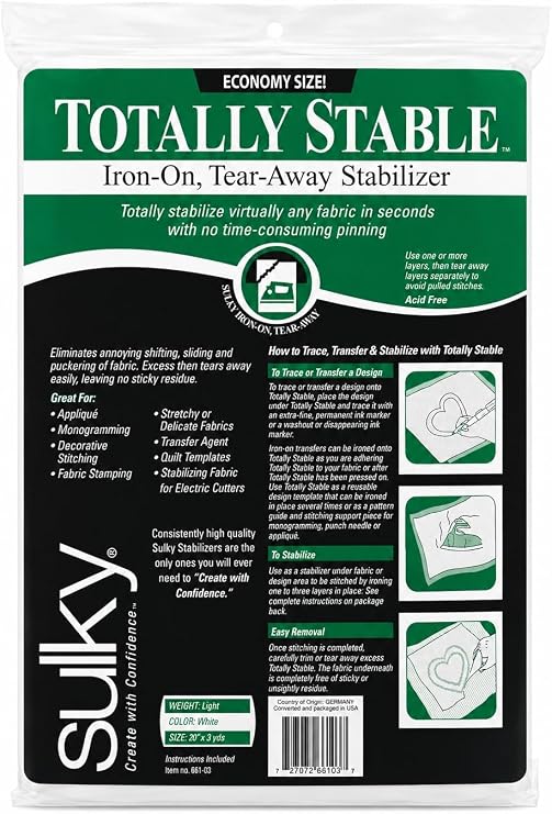Sulky Totally Stable Iron-On Tear-Away Stabilizer, 20 by 3-Yard