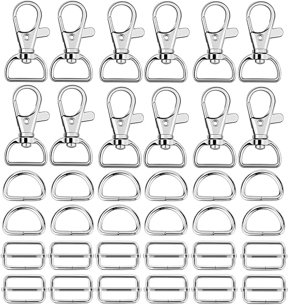 Hysagtek 60 Pcs Purse Hardware for Bag Making - Swivel Snap Hooks, D Ring, Slide Buckle, Bag Hardware Supplies for Handbag Fasteners, Strap, Backpack DIY Craft Accessories, 1 Inch, Silver