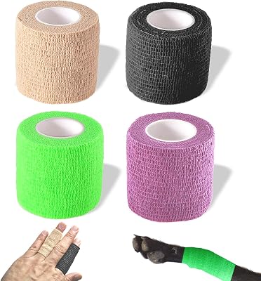 Self Adhesive Bandage Wrap, Self Adhering Bandage, Vet Wrap for Dogs, Self Adherent Cohesive Wrap Bandages for Sports, Athletic, First Aid, Wrist, Ankle, Tape, 4 Pack, 2 inch