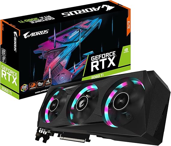 GIGABYTE AORUS GeForce RTX 3060 Ti Elite 8G (REV2.0) Graphics Card, 3X WINDFORCE Fans, LHR, 8GB 256-bit GDDR6, GV-N306TAORUS E-8GD REV2.0 Video Card