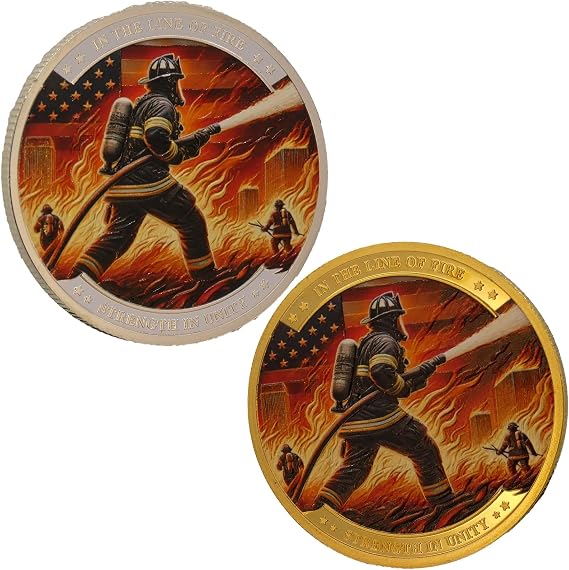 Firefighter Commemorative Coin Law Enforcement Officer Challenge Coin Gift Collection Memorial Fire Department Military Badge Collector Gift (Gold)