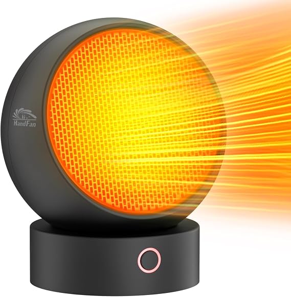 HandFan Desk Heater, 1000W/660W Mini Space Heaters for Office, Cute Personal Electric Heater, Adjustable Air Outlet, 3 Settings, for Bathroom, Bedroom(Mini Black)