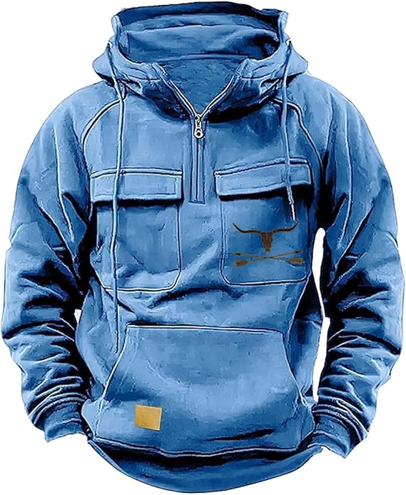 Pullover Men's Winter Men's Fashion Spring and Autumn Casual Long Sleeve Button Lapel Three Piece Plaid Printed Hooded Sweatshirt Men's Hoodie Black
