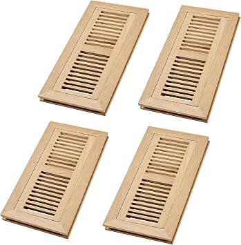 4 Pcs Pack Hardwood White Oak Floor Register, Flush Mount Vent, 4x12 Inch, No Damper, Unfinished