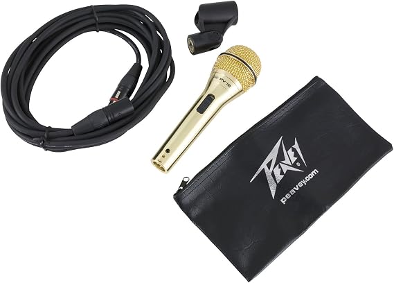 Peavey Pvi 2 Dynamic Gold Vocal Cardiod Microphone with XLR Cable and Clip | Handheld design for live singing, stage-ready cord and holder included, focused pickup pattern rejects feedback