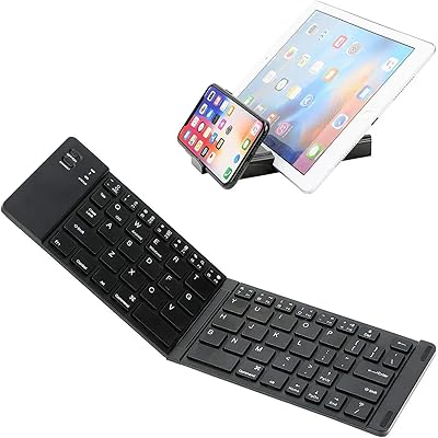 Wireless Bluetooth Keyboard Compatible with ZTE Nubia Red Magic 10 Pro Built-in Phone HolderStand-Ultra Slim Folding Rechargeable Full Size Keyboard!