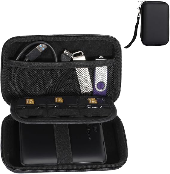 Gadget Case Waterproof Double Layers All-in-One Designed for External Hard Drive,USB Flash Drives,SD Card,Power Banks with Hand Strap (Black)