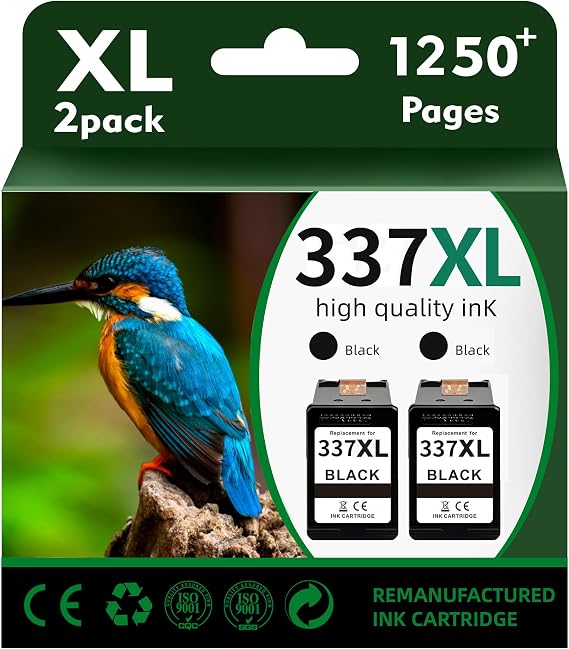 337XL Ink Cartridges Replacement for HP 337 Twin Black-Box May Vary