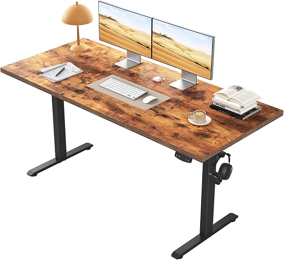 Klicelor Electric Standing Desk, 2 Memory Buttons for stand & sit, 130x60 | Height Adjustable Desk for smart Pannel, 72-116cm, Sit Stand Desk with 2 Hooks, Home Office Desk, 3 pcs Desktops, Brown
