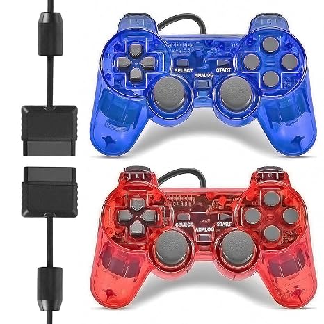 Wired Controller for PS2, 2 Pack Gamepad Remote Double Shock with 1.8M Cable