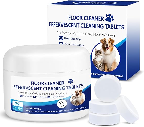 Floor Cleaning Solution, 50PCS Pet-Safe Formula Cleaner Tablets Compatible with Tineco Vacuum Mop Floor One & iFloor Series (No Steam Models), Deodorizing & Deep Cleaning for Hard Floors