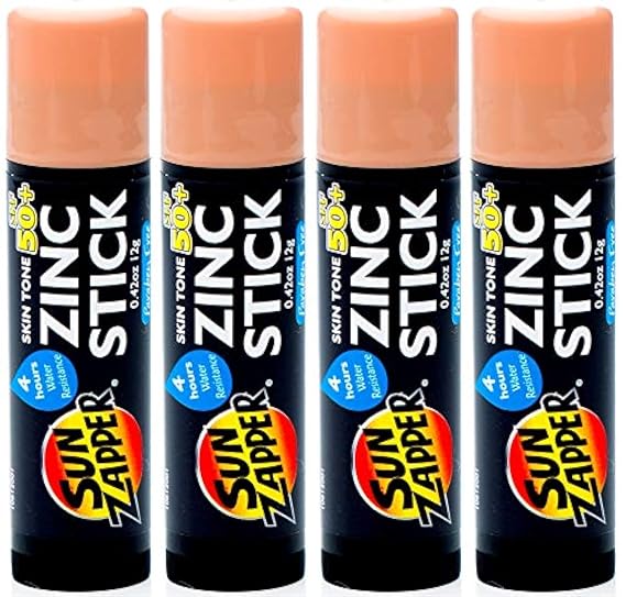 Sun Zapper Zinc Sunscreen Stick SPF 50+ Light Skin Tone 4-Pack, 12g