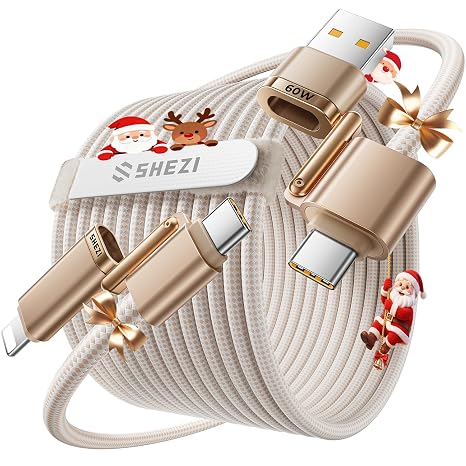 SHEZI 4-in-1 Compatible with USB C to Lightning Cable 60W Fast Charging &Data Transfer, Support to CarPlay & Android Auto,5FT Multi Cords Charger Combo for iPhone/iPad/Samsung/MacBook Cable, Titanium