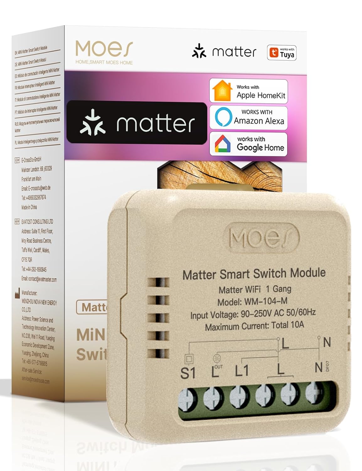 MOES Smart Switch, Matter over WiFi, Smart Switch DIY Module, Neutral Line Required, Remote Control Control, Scheduled Light Switch, Works With AlexaApple HomeGoogle Home - 10A 1 Pack