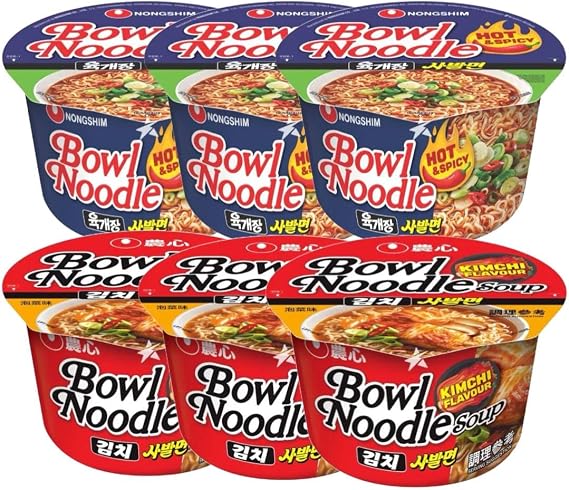 Starry Mart NS Korean Instant Bowl Noodles Soup (Pack of 6) (One Size, Hot and Spicy & Kimchi)
