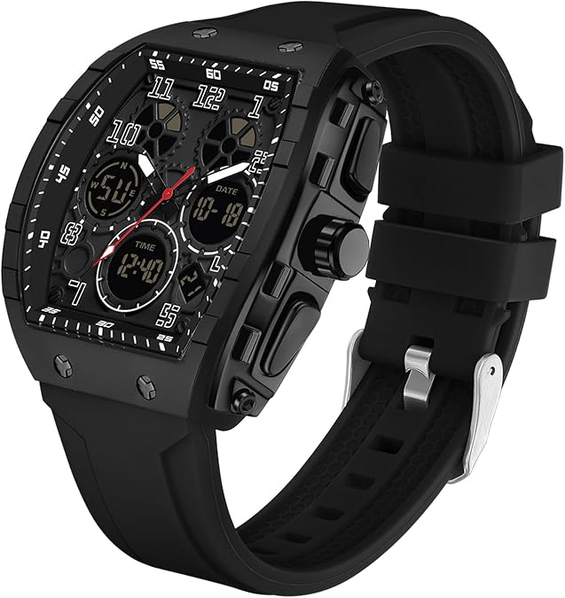 findtime Watches for Men Relojes para Hombres Wristwatch with Digital Analog Dual Time Display Countdown Stopwatch Punk Cool Design 5ATM Waterproof Mens Watch | Reloj de Hombre Rectangle Design Digital Analog Dual Time Display Countdown Stopwatch Punk Cool Quartz Wristwatch