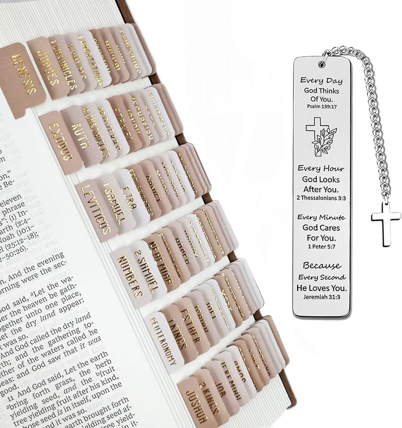 75PCS Bible Tabs Set for Study – Gold Foil Lettering and Metal Bookmark – Laminated Bible Tabs for Old and New Testament – Bible Study Supplies for Women and Men