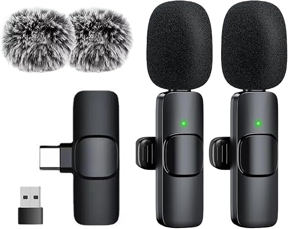 Lavalier Microphone - Wireless Lapel Microphone | Noise Cancelling Mini Microphone Wireless | Portable Clip for Neck Microphone | Sound Recorder for Podcasting Interview by Vlogging Studio
