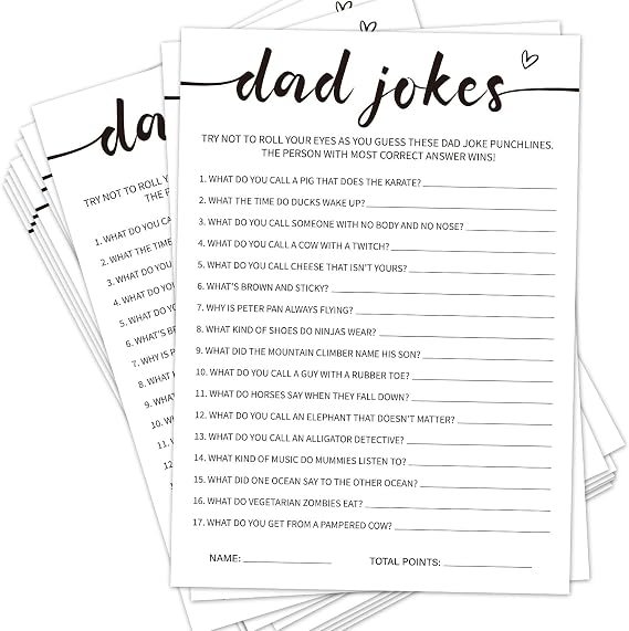Baby Shower Game - Dad Jokes Game Cards for New Parents, New Mom & Dad Card, Gender Reveal Boy or Girl, 30 Set Minimalist Baby Shower Party Supplies -08