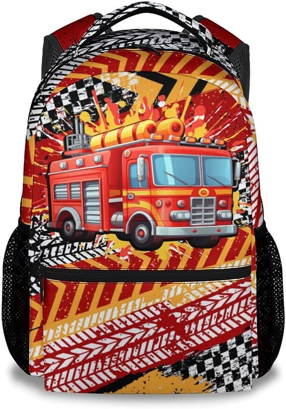 Kids Backpack Boys, Fire Truck Backpack for School, 17" Toddler Bookbag for Preschool Kindergarten Elementary, Durable Children School Bag