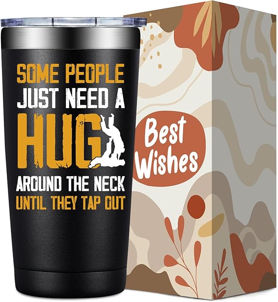 SpenMeta Jiu Jitsu Gifts for Men - Jiu Jitsu Gifts for Jiu-Jitsu Lovers, Husband, Boyfriend, Dad - 20oz Some People Just Need a Hug Around The Neck Until They Tap Out Tumbler Cup
